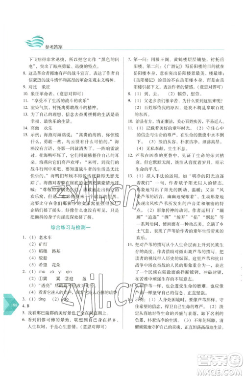 长春出版社2023中学生随堂同步练习九年级下册语文人教版参考答案