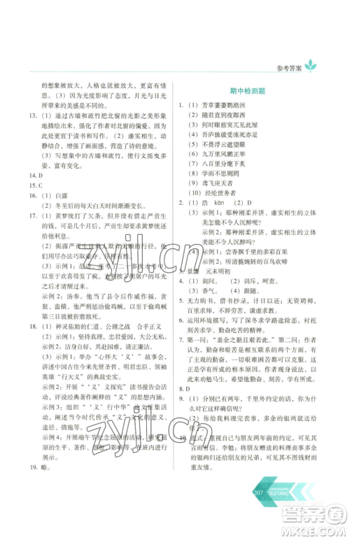 长春出版社2023中学生随堂同步练习九年级下册语文人教版参考答案