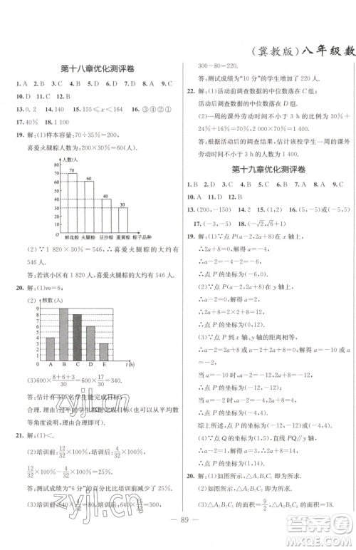 吉林教育出版社2023创新思维全程备考金题一卷通八年级下册数学冀教版参考答案