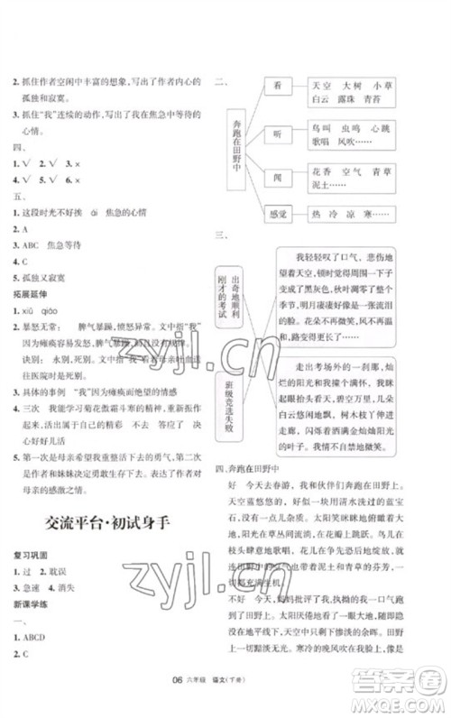 宁夏人民教育出版社2023学习之友六年级语文下册人教版参考答案 宁夏人民教育出版社2023学习之友六年级语文下册人教版参考答案