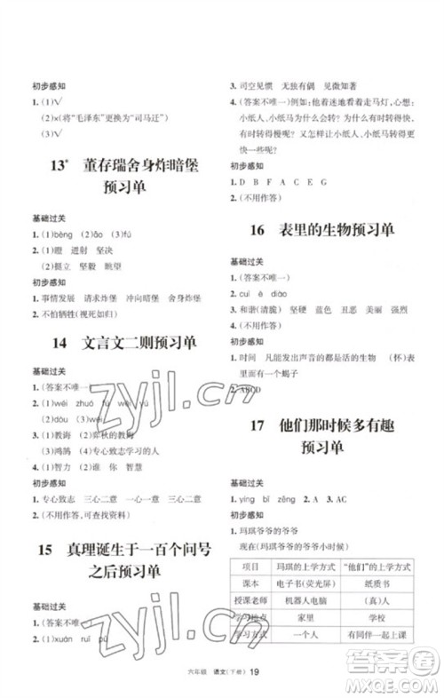 宁夏人民教育出版社2023学习之友六年级语文下册人教版参考答案 宁夏人民教育出版社2023学习之友六年级语文下册人教版参考答案