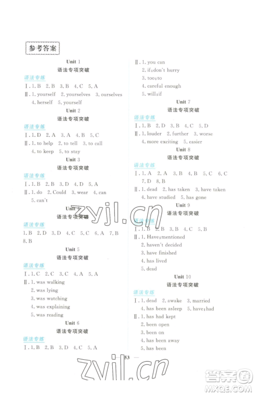 青海人民出版社2023新坐标同步练习八年级下册英语人教版青海专用参考答案