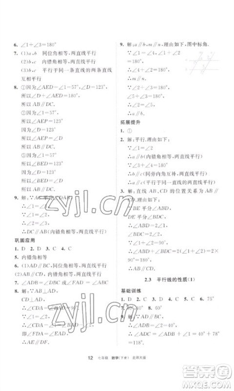 宁夏人民教育出版社2023学习之友七年级数学下册北师大版参考答案