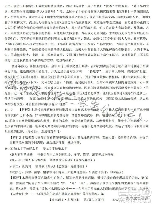 2023年金太阳联考5月5003C高三语文考试试卷答案