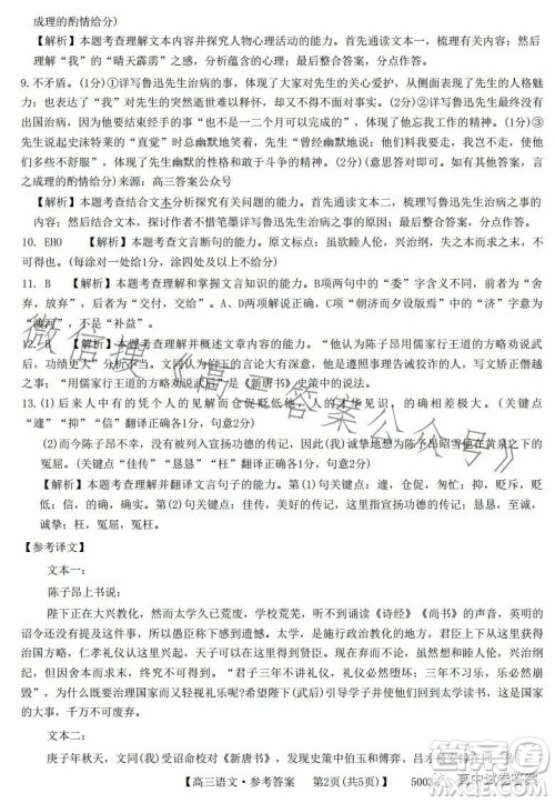2023年金太阳联考5月5003C高三语文考试试卷答案