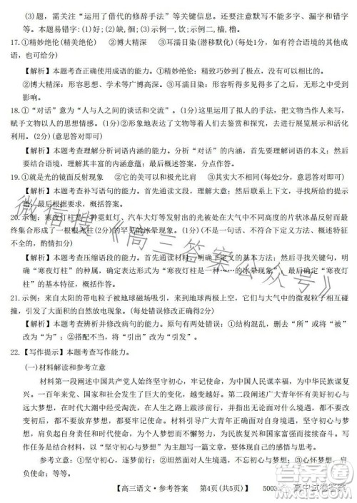 2023年金太阳联考5月5003C高三语文考试试卷答案