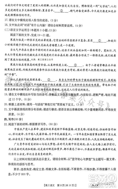 2023年金太阳联考5月5003C高三语文考试试卷答案