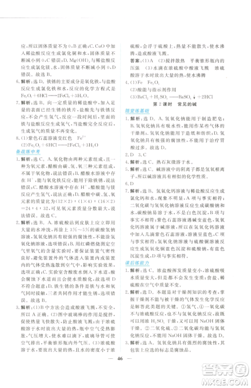 青海人民出版社2023新坐标同步练习九年级下册化学人教版青海专用参考答案