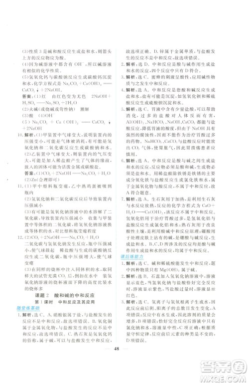 青海人民出版社2023新坐标同步练习九年级下册化学人教版青海专用参考答案