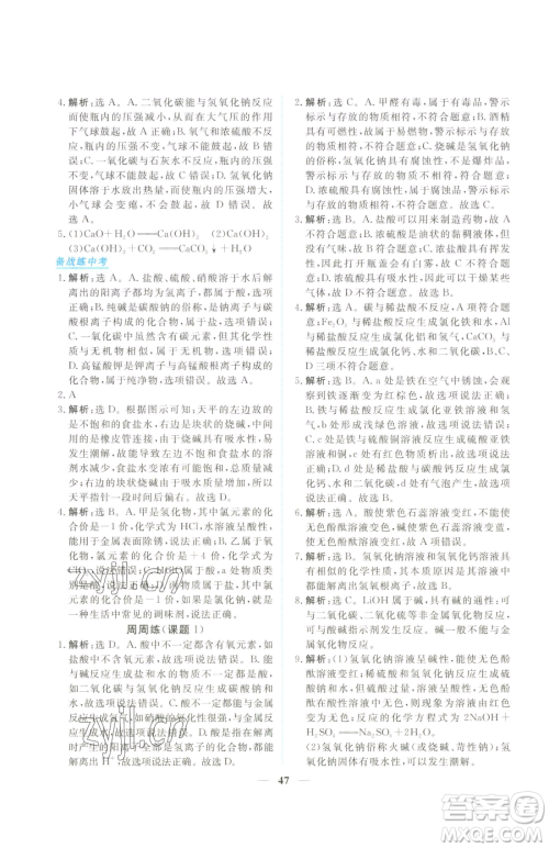 青海人民出版社2023新坐标同步练习九年级下册化学人教版青海专用参考答案