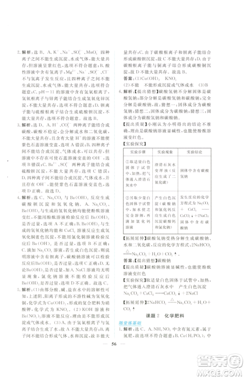 青海人民出版社2023新坐标同步练习九年级下册化学人教版青海专用参考答案