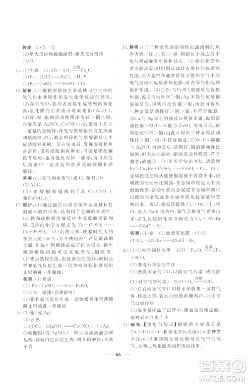 青海人民出版社2023新坐标同步练习九年级下册化学人教版青海专用参考答案