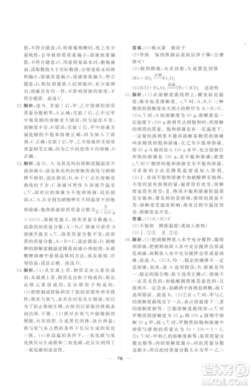 青海人民出版社2023新坐标同步练习九年级下册化学人教版青海专用参考答案