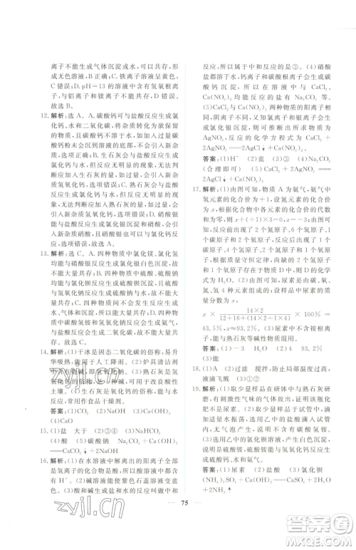 青海人民出版社2023新坐标同步练习九年级下册化学人教版青海专用参考答案