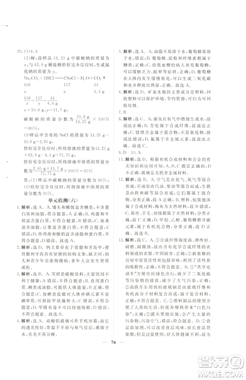 青海人民出版社2023新坐标同步练习九年级下册化学人教版青海专用参考答案