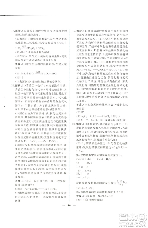 青海人民出版社2023新坐标同步练习九年级下册化学人教版青海专用参考答案