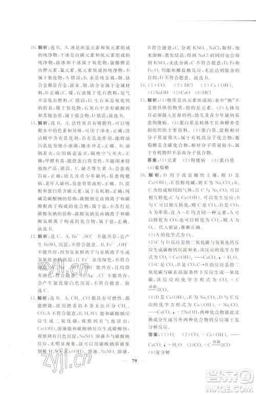 青海人民出版社2023新坐标同步练习九年级下册化学人教版青海专用参考答案