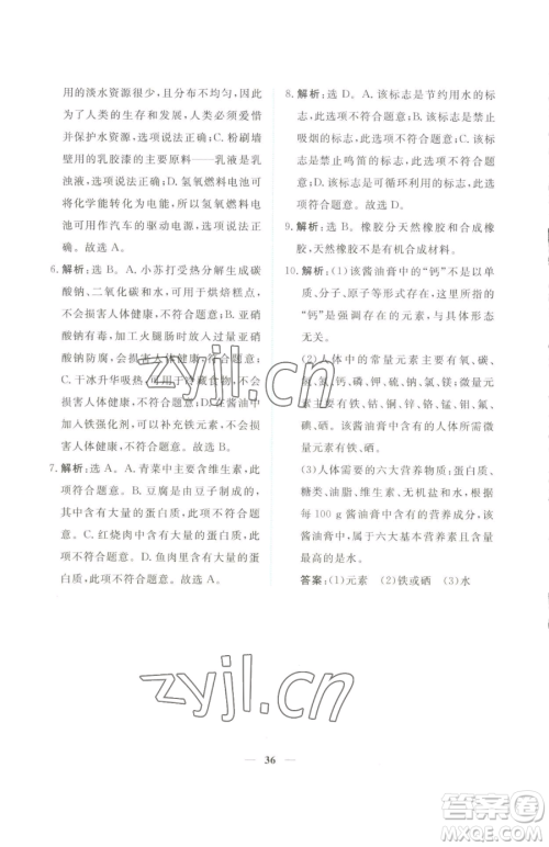 青海人民出版社2023新坐标同步练习九年级下册化学人教版青海专用参考答案