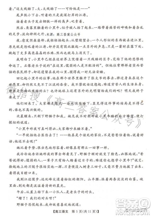 天壹名校联盟2023届高三5月冲刺压轴大联考语文试卷答案