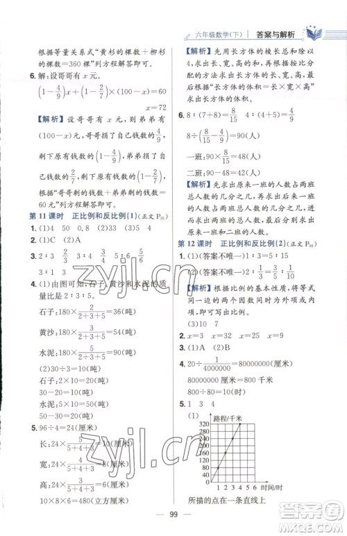 陕西人民教育出版社2023小学教材全练六年级下册数学江苏版参考答案 陕西人民教育出版社2023小学教材全练六年级下册数学江苏版参考答案