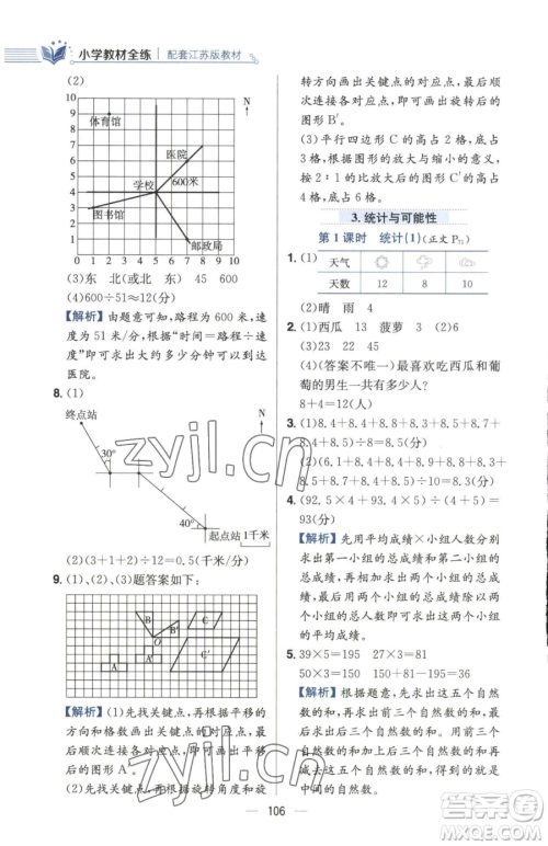 陕西人民教育出版社2023小学教材全练六年级下册数学江苏版参考答案