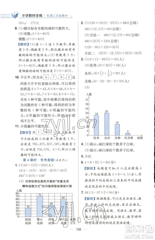 陕西人民教育出版社2023小学教材全练六年级下册数学江苏版参考答案 陕西人民教育出版社2023小学教材全练六年级下册数学江苏版参考答案