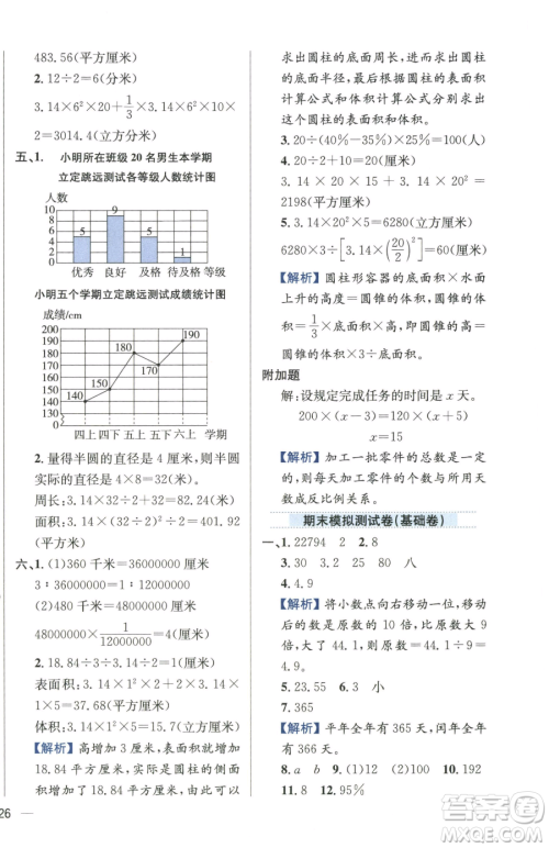 陕西人民教育出版社2023小学教材全练六年级下册数学江苏版参考答案