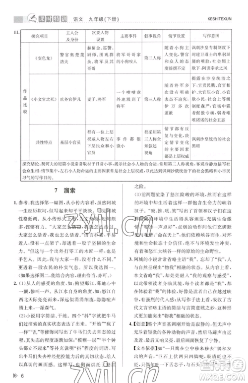 浙江人民出版社2023课时特训九年级下册语文人教版参考答案