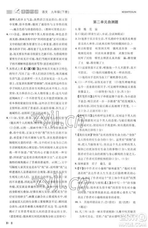 浙江人民出版社2023课时特训九年级下册语文人教版参考答案 浙江人民出版社2023课时特训九年级下册语文人教版参考答案