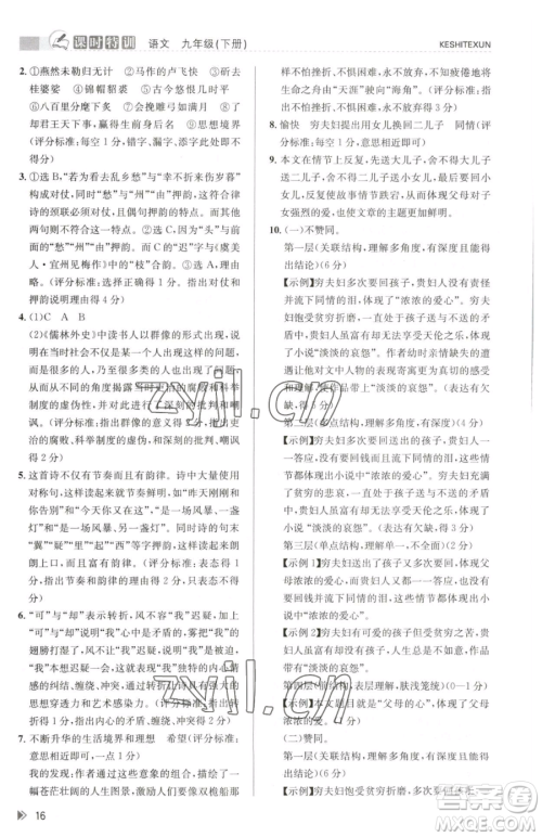 浙江人民出版社2023课时特训九年级下册语文人教版参考答案