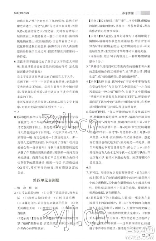 浙江人民出版社2023课时特训九年级下册语文人教版参考答案