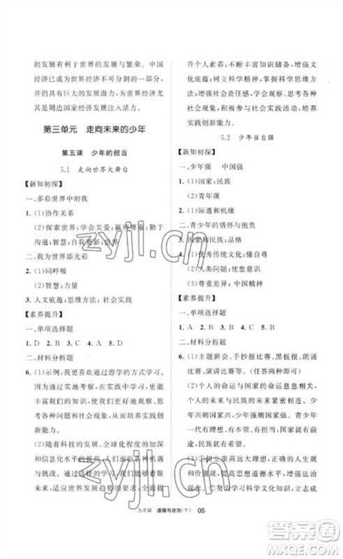 宁夏人民教育出版社2023学习之友九年级道德与法治下册人教版参考答案