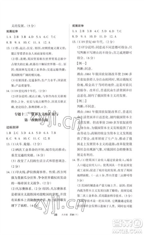 宁夏人民教育出版社2023学习之友九年级历史下册人教版参考答案
