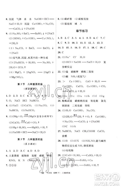 宁夏人民教育出版社2023学习之友九年级化学下册沪教版参考答案