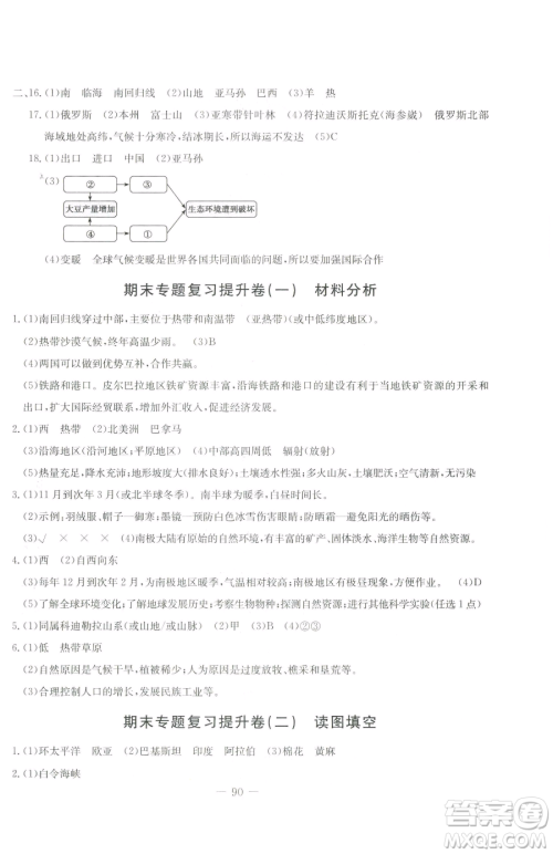 吉林教育出版社2023创新思维全程备考金题一卷通七年级下册地理湘教版参考答案