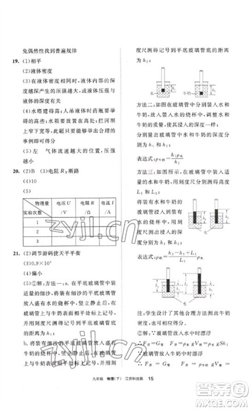 宁夏人民教育出版社2023学习之友九年级物理下册苏科版参考答案