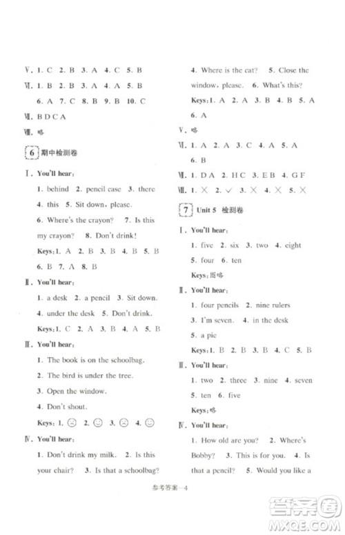 江苏凤凰少年儿童出版社2023学习乐园单元自主检测三年级英语下册译林版参考答案