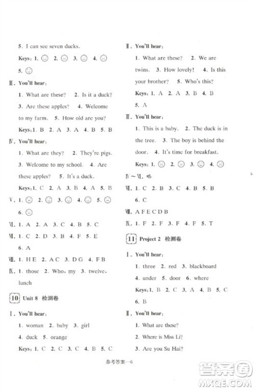 江苏凤凰少年儿童出版社2023学习乐园单元自主检测三年级英语下册译林版参考答案