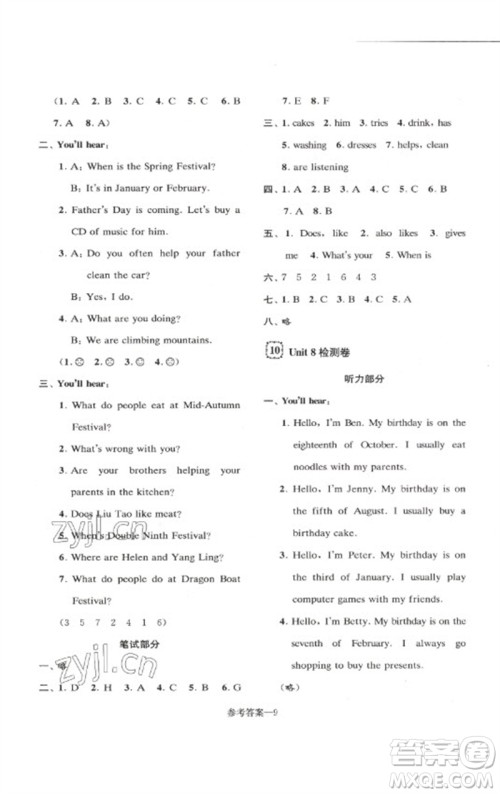 江苏凤凰少年儿童出版社2023学习乐园单元自主检测五年级英语下册译林版参考答案