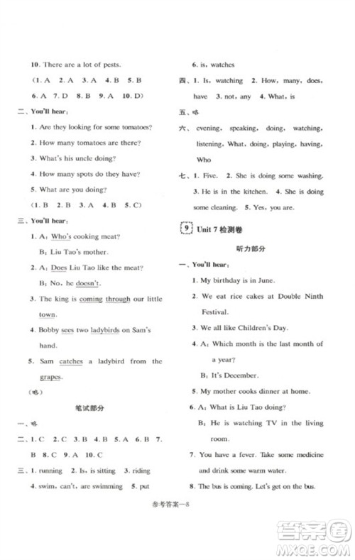 江苏凤凰少年儿童出版社2023学习乐园单元自主检测五年级英语下册译林版参考答案