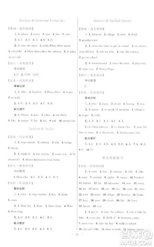 内蒙古教育出版社2023初中同步学习目标与检测七年级英语下册人教版参考答案