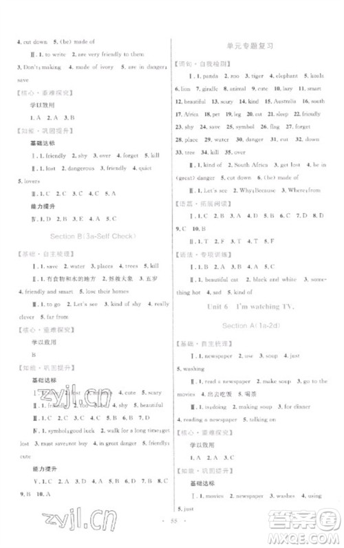 内蒙古教育出版社2023初中同步学习目标与检测七年级英语下册人教版参考答案