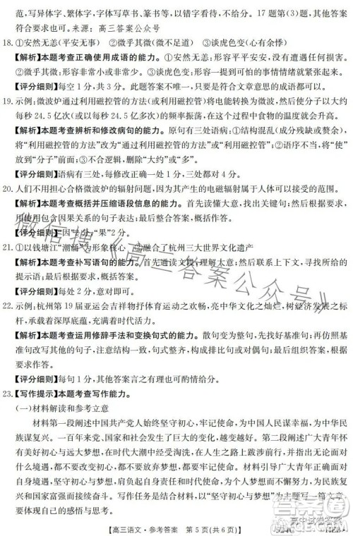 2023年金太阳联考5月524C高三语文试卷答案