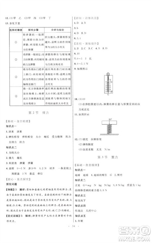 内蒙古教育出版社2023初中同步学习目标与检测八年级物理下册人教版参考答案