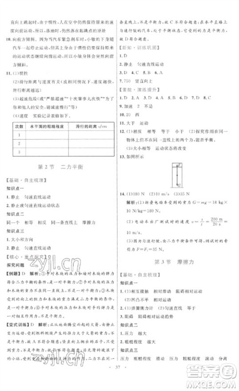 内蒙古教育出版社2023初中同步学习目标与检测八年级物理下册人教版参考答案