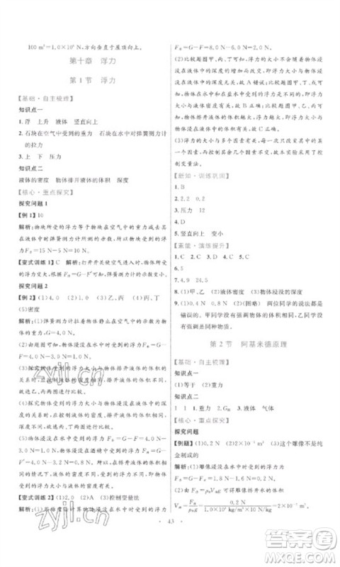 内蒙古教育出版社2023初中同步学习目标与检测八年级物理下册人教版参考答案