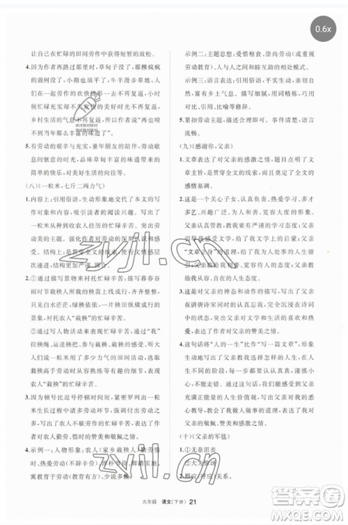 宁夏人民教育出版社2023学习之友九年级语文下册人教版参考答案