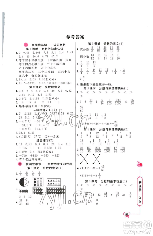 山东画报出版社2023应用题天天练五年级下册数学青岛版参考答案
