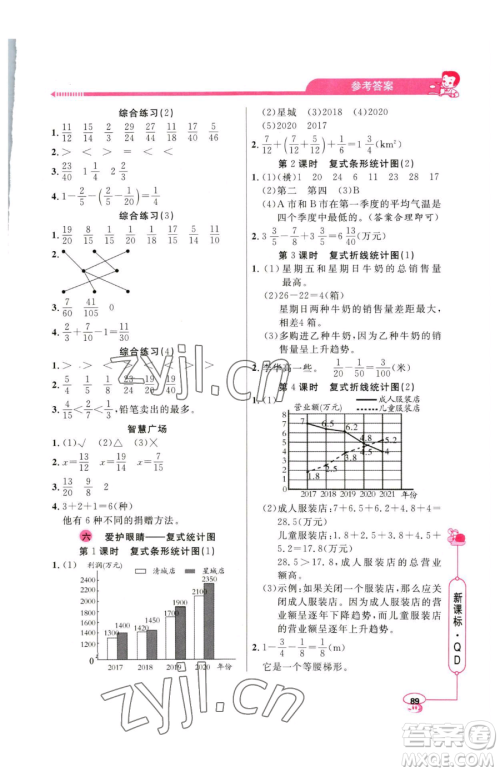 山东画报出版社2023应用题天天练五年级下册数学青岛版参考答案