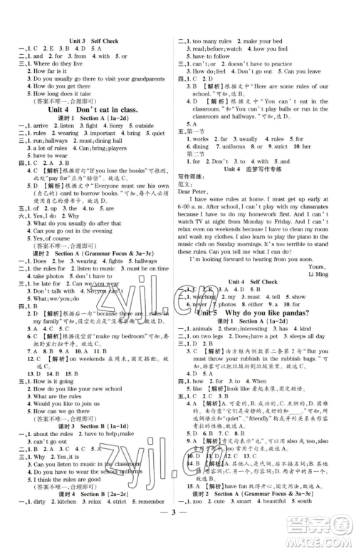 天津科学技术出版社2023追梦之旅大先生七年级下册英语人教版河南专版参考答案